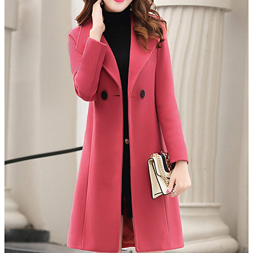 

Women's Daily Long Coat, Solid Colored Turndown Long Sleeve Polyester Orange / Army Green / Royal Blue