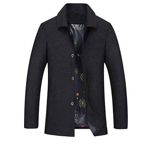 

Men's Daily Long Coat, Solid Colored Turndown Long Sleeve Polyester Black