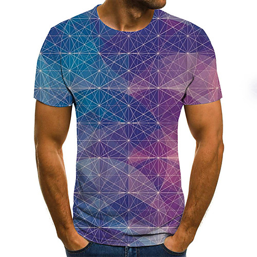 

Men's T shirt Color Block 3D Plus Size Print Short Sleeve Daily Tops Basic Exaggerated Rainbow
