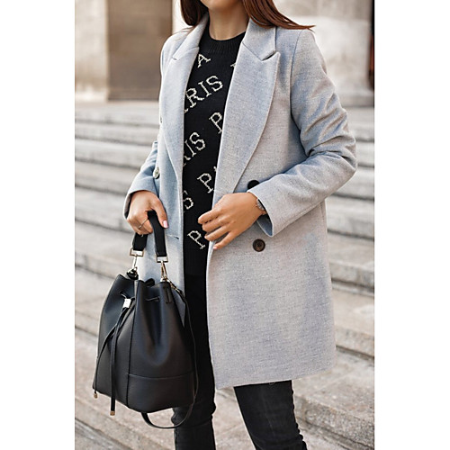 

Women's Solid Colored Fall & Winter Notch lapel collar Coat Long Daily Long Sleeve Polyester Coat Tops Black