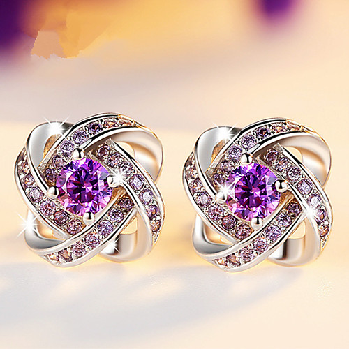 

Modern Women's Earrings 2018 White and Purple Zircon Clover Stud Earrings Silvering Trendy Stainless Steel Jewelry Accessories