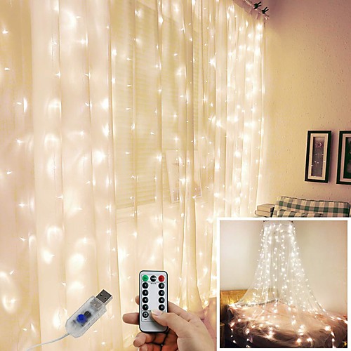 

3x1M 3x2M 3m1m String Lights 300 LEDs 1 set Warm White Cold White Blue New Year's Wedding Christmas Wedding Decoration Curtain String Lights USB Powered