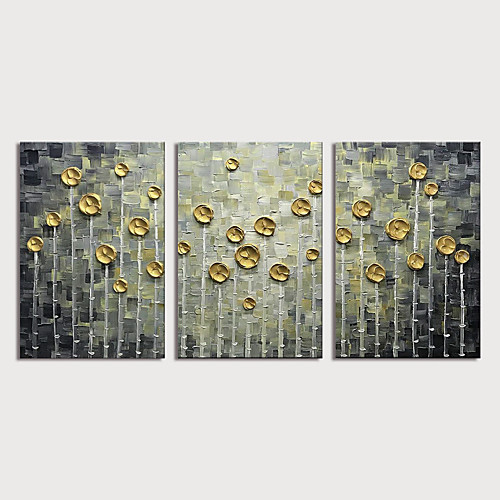 

Oil Painting Hand Painted Vertical Abstract Floral / Botanical Modern Stretched Canvas / Three Panels