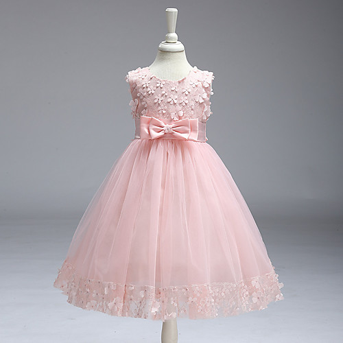 

Ball Gown Knee Length Wedding / Party Flower Girl Dresses - Tulle Sleeveless Jewel Neck with Bow(s)