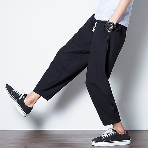 

Men's Woven Pants Bottoms Harem Drawstring Linen Fitness Gym Workout Lightweight Breathable Quick Dry Plus Size Sport Solid Colored White Black Khaki
