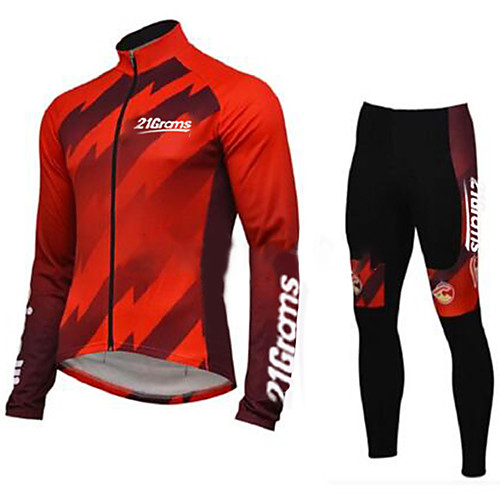 

21Grams Men's Long Sleeve Cycling Jersey with Bib Tights Winter Spandex Polyester Black / Red Bike Clothing Suit UV Resistant Quick Dry Sports Solid Color Mountain Bike MTB Road Bike Cycling Clothing