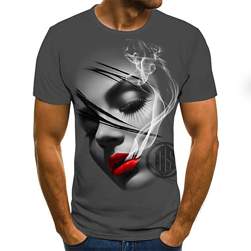 

Men's 3D Slim T-shirt Daily Round Neck Gray / Short Sleeve