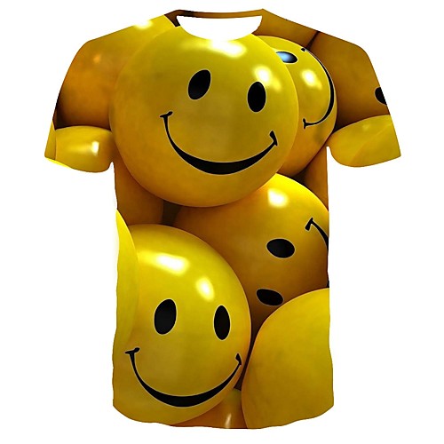 

Men's Graphic Print Slim T-shirt Daily Round Neck Yellow / Summer / Short Sleeve