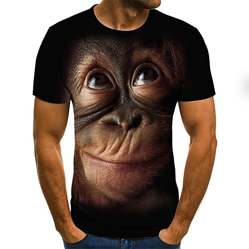 

Men's Plus Size Geometric 3D Pleated Print T-shirt Street chic Exaggerated Daily Going out Round Neck Black / Brown / Navy Blue / Summer / Short Sleeve / Animal