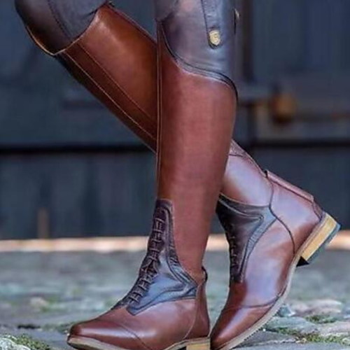 

Women's Boots Cowboy / Western Boots Flat Heel Round Toe PU Mid-Calf Boots Fall & Winter Brown