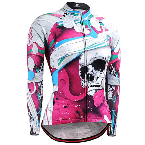 

21Grams Women's Long Sleeve Cycling Jersey Winter Spandex Polyester Pink Skull Bike Jersey Top Mountain Bike MTB Road Bike Cycling UV Resistant Breathable Quick Dry Sports Clothing Apparel / Stretchy