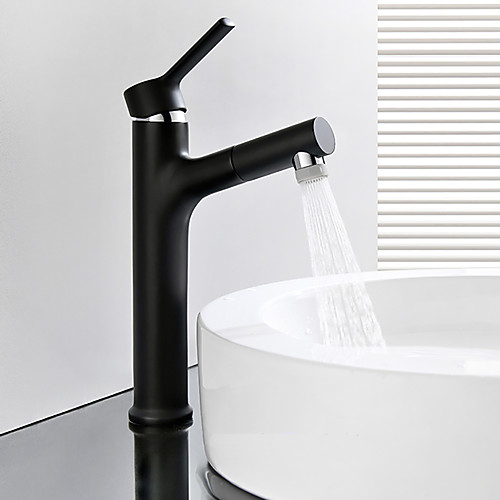 

Bathroom Sink Faucet - Pullout Spray Black Centerset Single Handle One HoleBath Taps