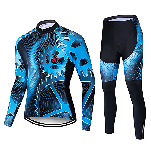 

Men's Long Sleeve Cycling Jersey with Tights Winter Polyester Black / Blue Bike Padded Shorts / Chamois Clothing Suit Thermal / Warm Windproof Quick Dry Sports Solid Color Mountain Bike MTB Road Bike