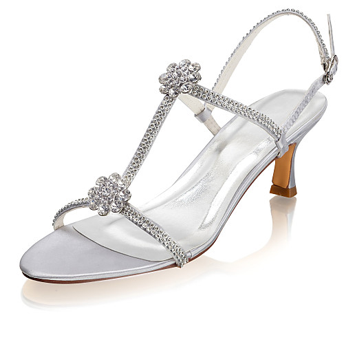 

Women's Wedding Shoes Glitter Crystal Sequined Jeweled Low Heel Open Toe Rhinestone Satin Summer Silver / Party & Evening