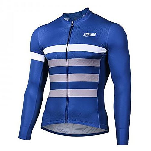

21Grams Men's Long Sleeve Cycling Jersey Winter Fleece Blue / White Bike Jersey Top Mountain Bike MTB Road Bike Cycling UV Resistant Breathable Quick Dry Sports Clothing Apparel / Stretchy / Race Fit