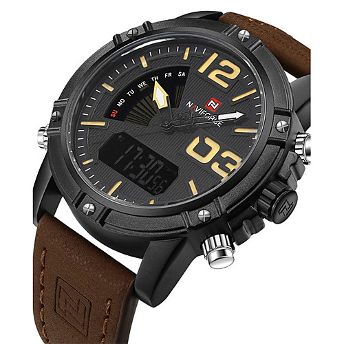 

NAVIFORCE Men's Sport Watch Military Watch Wrist Watch Digital Japanese Quartz Genuine Leather Black / Brown / Khaki 30 m Water Resistant / Waterproof Calendar / date / day Creative Analog - Digital