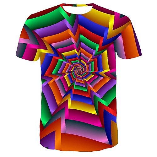 

Men's Visual Deception T-shirt Daily Round Neck Rainbow / Short Sleeve