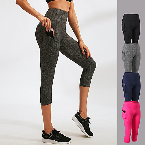 

YUERLIAN Women's High Waist Running Tights Leggings Running Capri Leggings Running Cropped Tights Sports & Outdoor 3/4 Tights Leggings with Phone Pocket Elastane Yoga Fitness Gym Workout Running