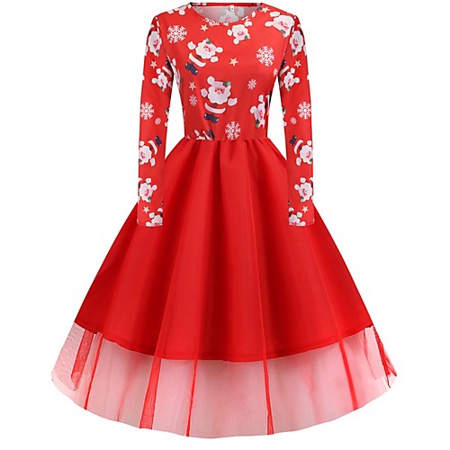

Women's A Line Dress Midi Dress Black Blue Red Green Light Green Long Sleeve Floral Round Neck Elegant Christmas S M L XL XXL 3XL 4XL 5XL