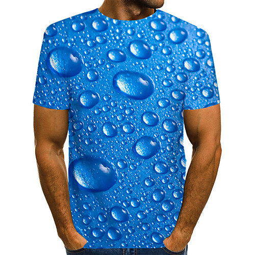 

Men's T shirt Graphic 3D Letter Plus Size Pleated Print Short Sleeve Daily Tops Streetwear Exaggerated Blue