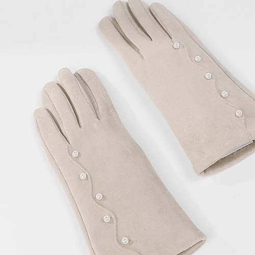 

Suede Wrist Length Glove Artistic Style / Gloves With Faux Pearl