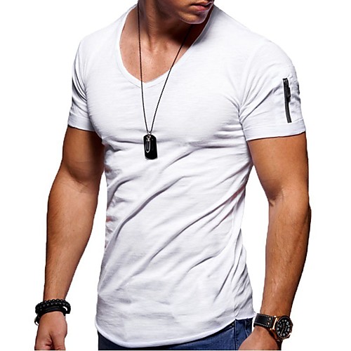 

Men's Tee T shirt Solid Colored V Neck Business Causal Short Sleeve Tops Poly&Cotton Blend Basic Muscle Slim Fit Comfortable Green Blue White / Wet and Dry Cleaning / Summer