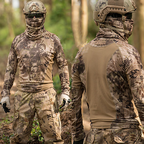 

Men's Camouflage Hunting T-shirt Outdoor Waterproof Windproof Breathable Quick Dry Spring Summer Camo Tee / T-shirt Top Long Sleeve Hunting Leisure Sports Military / Tactical Camouflage Brown
