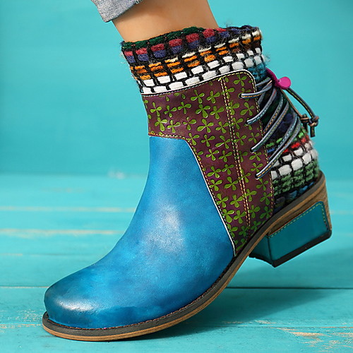 

Women's Boots Flat Heel Round Toe PU Booties / Ankle Boots Fall & Winter Blue