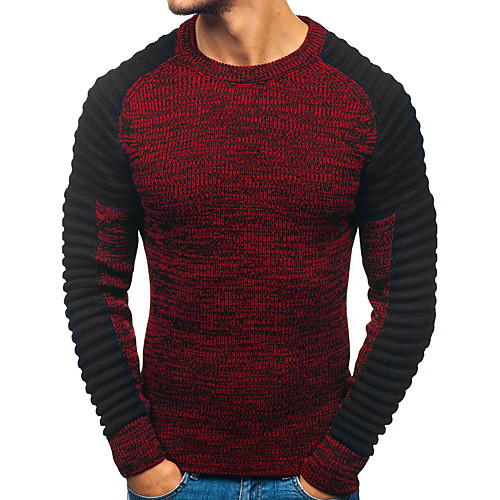 

Men's Color Block Long Sleeve Pullover Sweater Jumper, Round Fall / Winter Red / Dark Gray M / L / XL