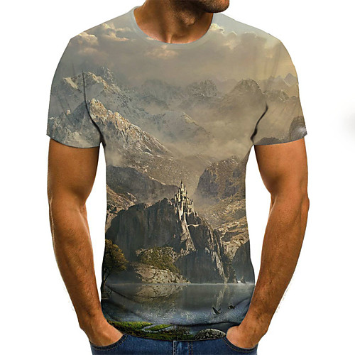

Men's T shirt Graphic 3D Plus Size Print Short Sleeve Daily Tops Basic Exaggerated Navy Blue