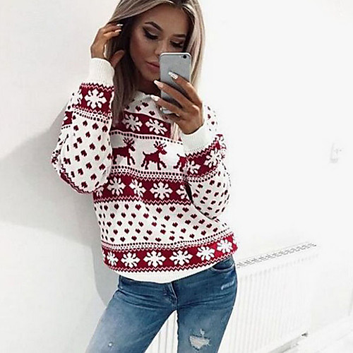 

Women's Christmas Animal Long Sleeve Pullover Sweater Jumper, Round Black / Red S / M / L