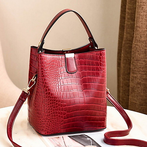 

Women's Bags PU Leather Bucket Bag Embossed Daily Leather Bags Handbags MessengerBag Earth Yellow Wine Black Dark Red