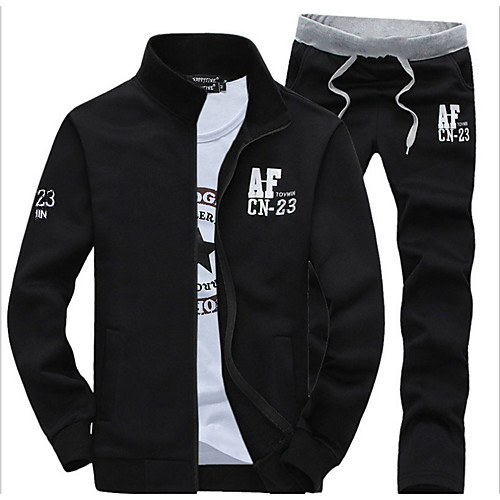 

Men's Activewear Set Graphic Text Letter Stand Collar Daily Sports Weekend Active Hoodies Sweatshirts Long Sleeve Slim Black Navy Blue Light gray / Spring / Fall / Winter
