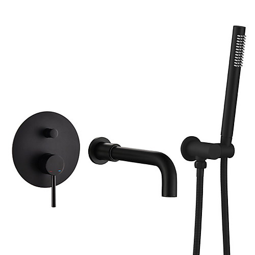 

Shower Faucet - Contemporary Wall Mounted Ceramic Valve Bath Shower Mixer Taps