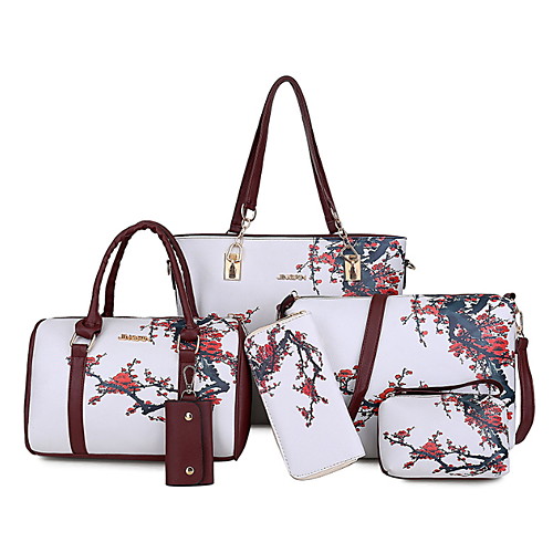 

Women's Bags PU Leather Bag Set 6 Pieces Purse Set Zipper Floral Print Daily Bag Sets Handbags White Black Purple Red