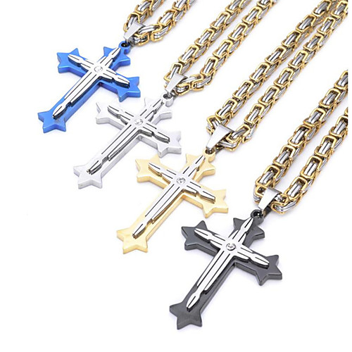 

Men's Pendant Necklace Long Necklace Long Byzantine Cross Crucifix Vintage Fashion Cool Hip Hop Stainless Steel Titanium Steel Black Blue Gold Silver 60 cm Necklace Jewelry For Party Gift Street