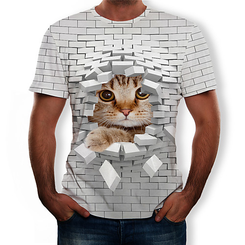 

Men's T shirt Graphic Color Block 3D Plus Size Print Short Sleeve Daily Tops Streetwear Exaggerated White