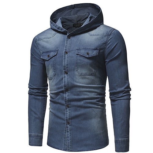 

Men's Solid Colored Fall & Winter Denim Jacket Regular Daily Long Sleeve Polyester Coat Tops Black