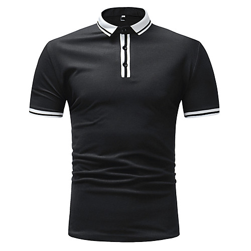 

Men's Color Block Polo - Cotton Daily Weekend Shirt Collar White / Black / Blue / Short Sleeve
