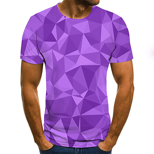 

Men's T shirt Graphic Geometric Plus Size Pleated Print Short Sleeve Daily Tops Streetwear Exaggerated Purple