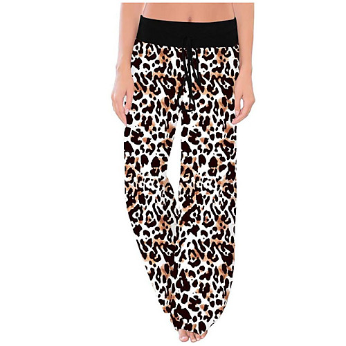 

Women's Street chic Loose Wide Leg Pants - Leopard White Black Khaki S / M / L