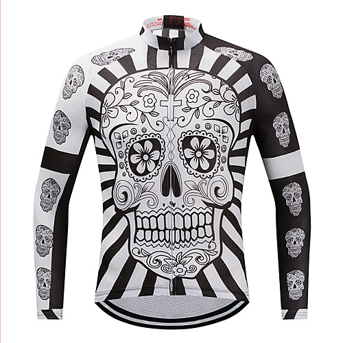 

Men's Long Sleeve Cycling Jersey Winter Black / White Skull Bike Jersey Top Mountain Bike MTB Road Bike Cycling Breathable Quick Dry Sports Clothing Apparel / Stretchy