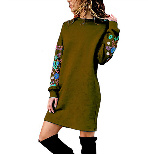 

Women's Sweater Dress - Long Sleeve Floral Basic Daily Wear Loose Wine Black Blue Army Green S M L XL XXL XXXL