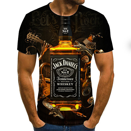 

Men's Graphic Beer Print Slim T-shirt Daily Round Neck Black / Summer / Short Sleeve