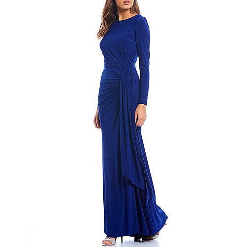 

Sheath / Column Mother of the Bride Dress Elegant & Luxurious Jewel Neck Floor Length Spandex Long Sleeve with Ruching 2021