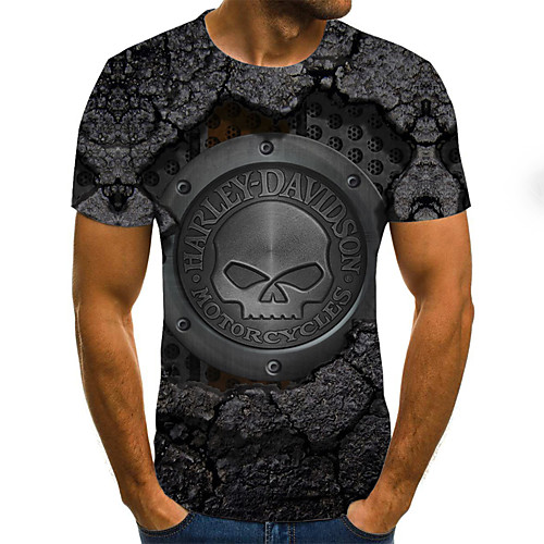 

Men's Plus Size Color Block 3D Print T-shirt Street chic Exaggerated Going out Weekend Round Neck Black / Short Sleeve / Skull