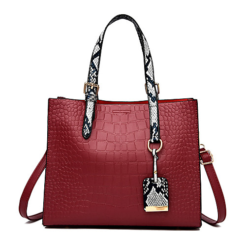 

Women's Rivet / Embossed PU Top Handle Bag Snakeskin Black / Red / Gray