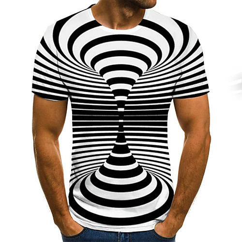 

Men's Plus Size 3D Graphic Pleated Print T-shirt Street chic Exaggerated Daily Going out Round Neck Black / Summer / Short Sleeve / Letter