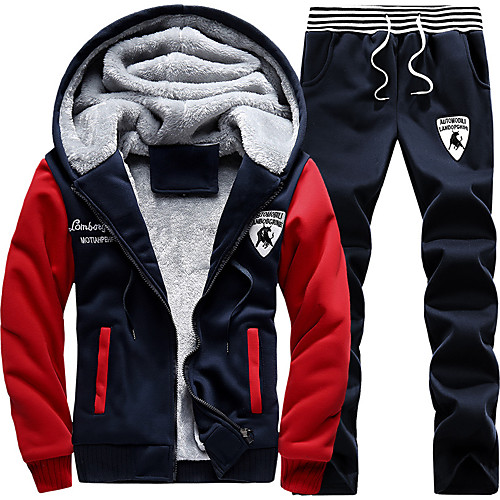 

Men's 2-Piece Full Zip Fleece Tracksuit Sweatsuit Jogging Suit 2pcs Front Zipper Hooded Running Walking Fitness Thermal / Warm Windproof Soft Sportswear Plus Size Hoodie Jacket and Pants Long Sleeve