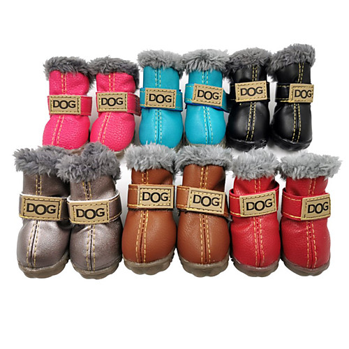 

Dog Boots / Shoes Snow Boots Waterproof Keep Warm Fashion Solid Colored For Pets PU Leather Suede Mixed Material Black / Winter